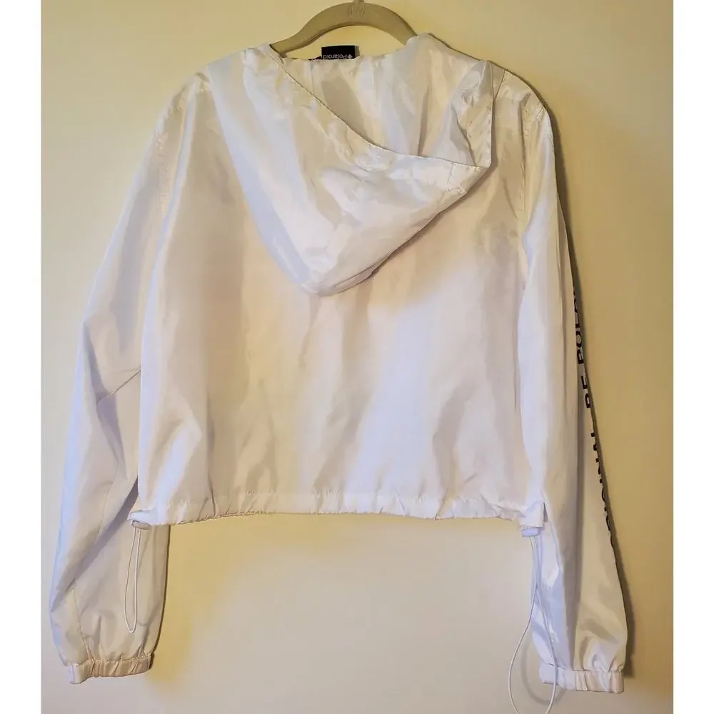 Polaroid Supercolor Crop Top Windbreaker Size M White Cinch Pocket Lightweight - Picture 13 of 14